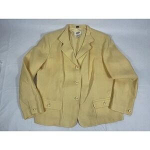 Talbots Woman Yellow Linen Blazer Jacket Size 12W Plus